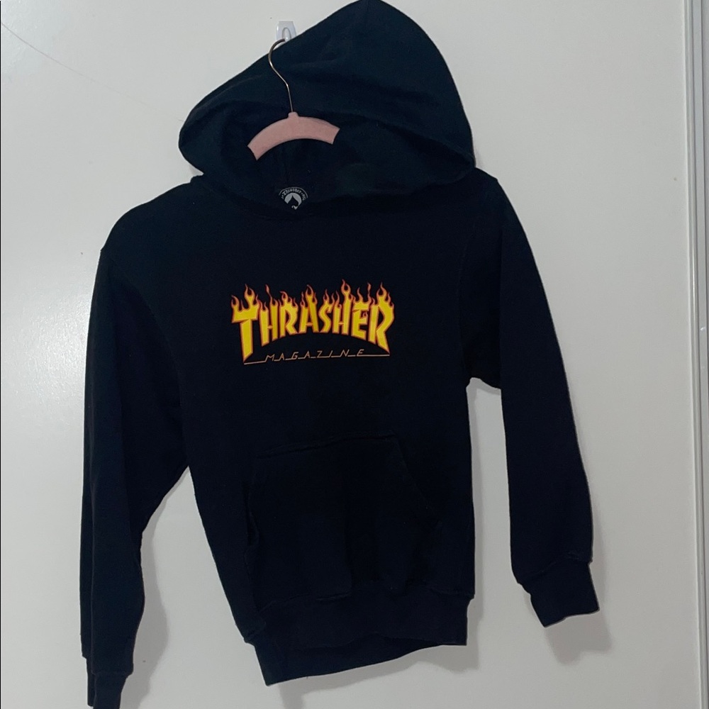 Thrasher Black Hoodie with Yellow Flame Design boy size (8)